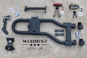 Maximus-3 JK Modular Tire Carrier Sport Package just before Installation